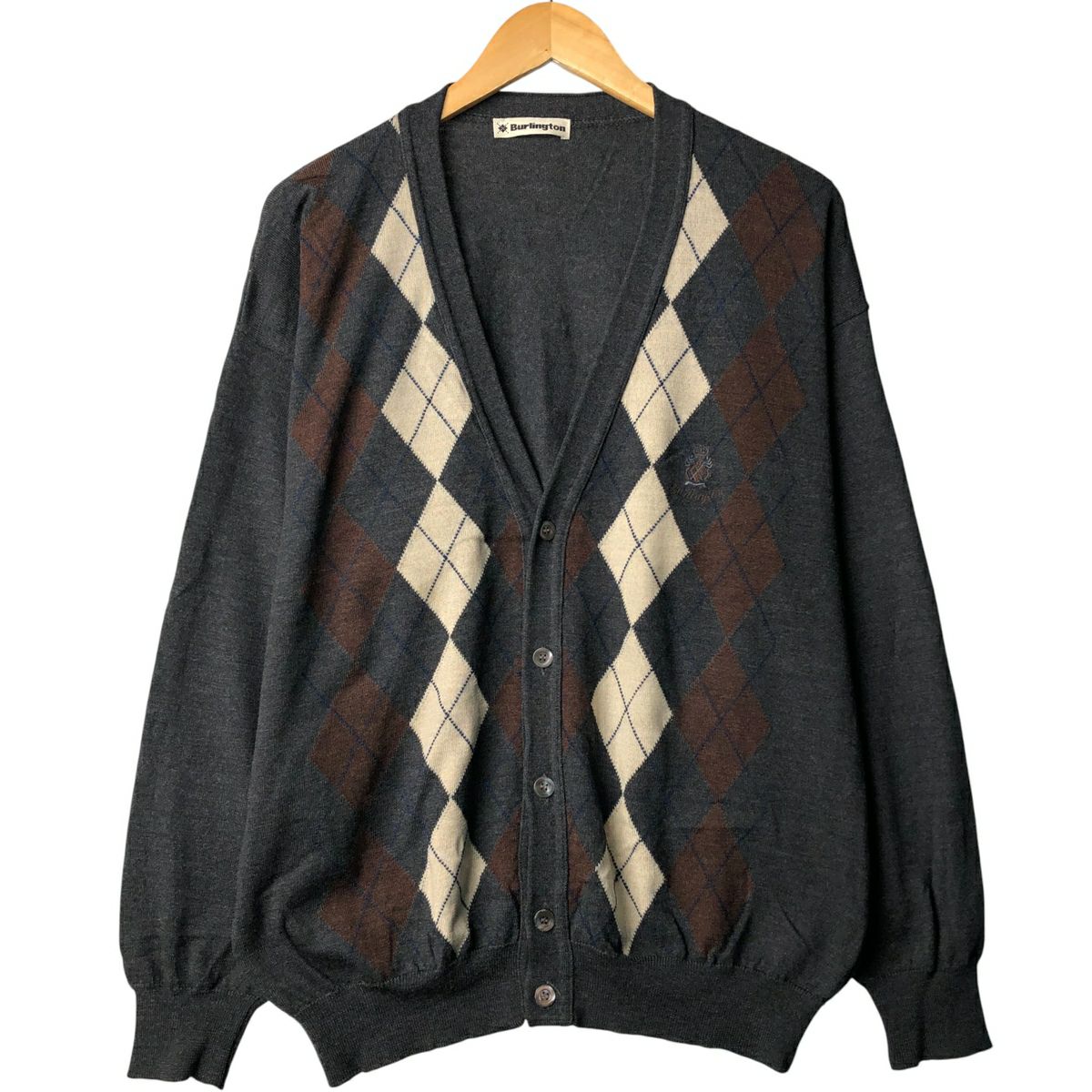 古着 Burlington アーガイル柄 ウールニットカーディガン イタリア製