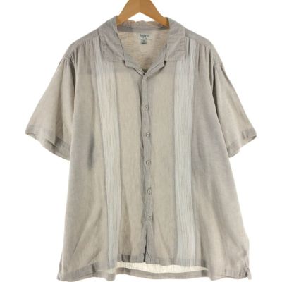 haggar オープンカラー オンブレ チェック シャツ 半袖 リネン レーヨン 古着 ハガー haggar オンブレチェック 半袖 オープンカラー