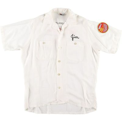 50年代 Seroice Bowling Shirt チェーン刺繍 オープンカラー レーヨンボウリングシャツ USA製 メンズS ヴィンテージ /evb000874
