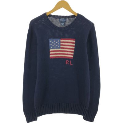 古着 ラルフローレン Ralph Lauren POLO by Ralph Lauren 星条旗柄 コットンニットセーター メンズM相当 長袖 /eaa399252 【中古】 【250428】 【ADEL/アデル】