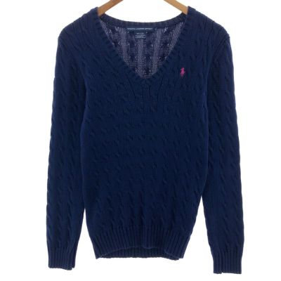 古着 ラルフローレン Ralph Lauren RALPH LAUREN SPORT ケーブル編み Vネック コットンニットセーター レディースM相当 /eaa380725 【中古】 【250428】 【Elulu/エルル】