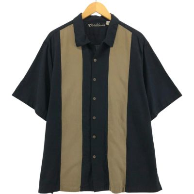 古着 CARIBBEAN ツートン 半袖 オープンカラー シルクシャツ