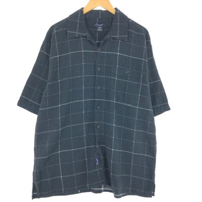 古着 NATURAL ISSUE チェック柄 オープンカラー 半袖 レーヨン