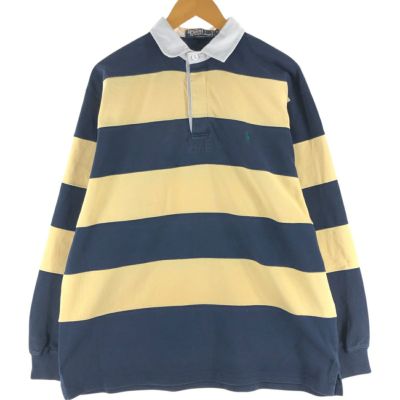 【Lサイズ】ポロ ラルフローレン 長袖 ラガーシャツ ボーダー 古着 メンズ Ralph Lauren - 90s ポロ ラルフローレン ボーダー 長袖 ラガー