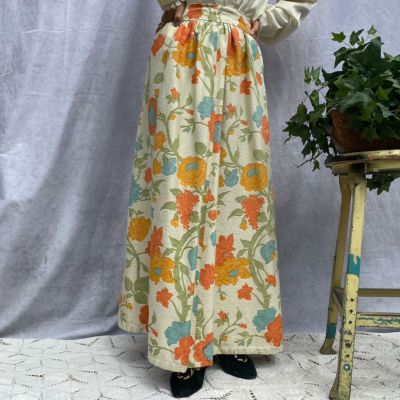 古着 ～70年代 UNKNOWN 花柄 マキシ丈 ギャザースカート レディースS