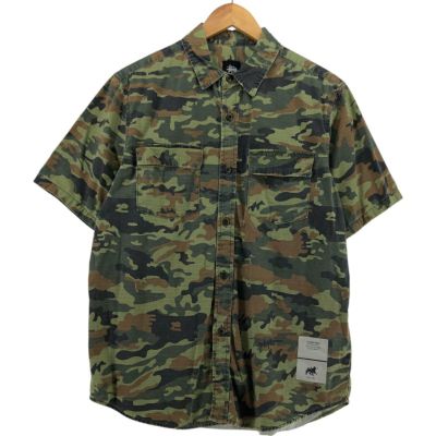 Stussy MFG ミリタリー リップストップ 半袖シャツ XXL ブラック Stussy MFG ミリタリー リップストップ 半袖シャツ XXL ブラック