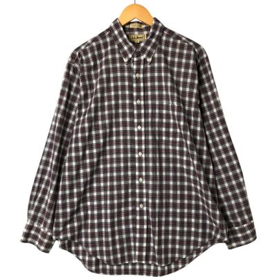 80s USA製 エルエルビーン チェック 長袖 ボタンダウン シャツ メンズ XL / ヴィンテージ LLBean コットン キャンバス ダック 大きいサイズ 80s USA製 エルエルビーン チェック 長袖 ボタンダウン シャツ