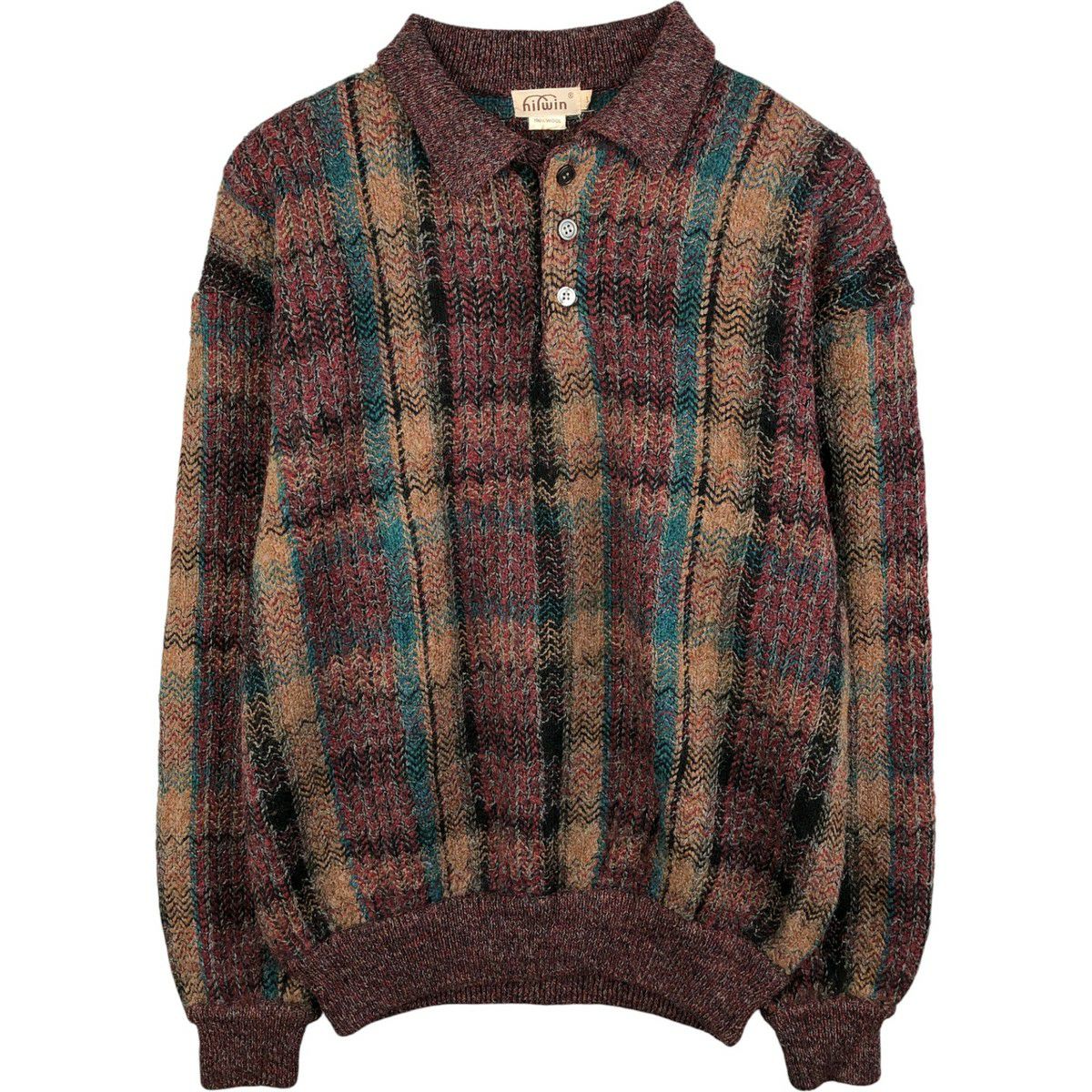 古着 hilwin チェック柄 ポロニットセーター メンズL相当 /eaa592805