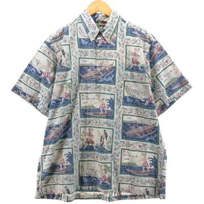 古着 レインスプーナー REYNSPOONER MELE KALIKIMAKA 総柄 プルオーバー ボタンダウン ハワイアンアロハシャツ ハワイ製 メンズL相当 /eaa536799 【中古】 【250407】