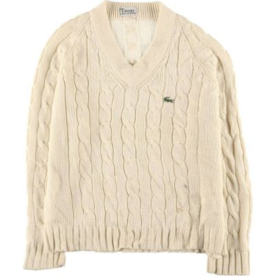 古着 ラコステ LACOSTE IZOD SPORTS リブ編み Vネック ニット