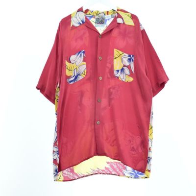 古着 AVANTI SILK ハイビスカス柄 フラガール柄 バックパネル