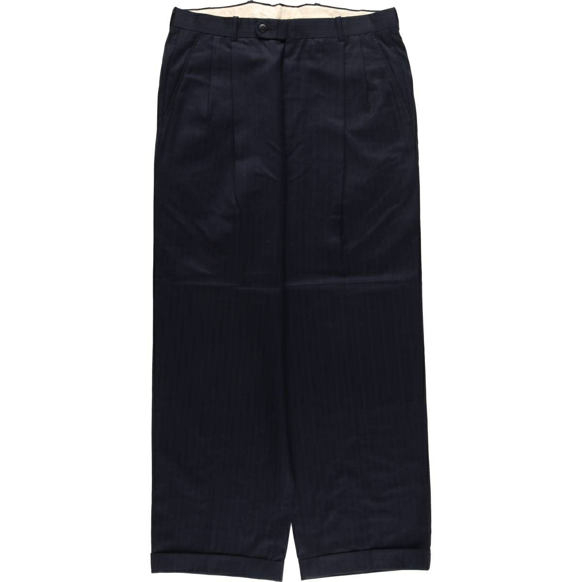 古着 ストライプ柄 ツータック ウール スラックス ワイドパンツ USA製