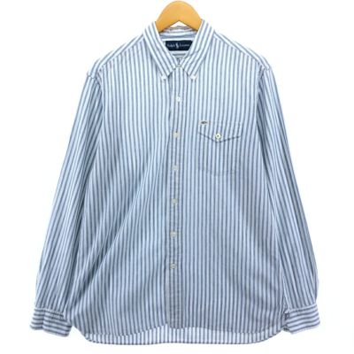 ラルフローレン 半袖シャツ 3XL相当 ブルー ストライプ ボタンダウン 古着 Ralph Lauren - 古着 ラルフローレン RALPH LAUREN 半袖シャツ