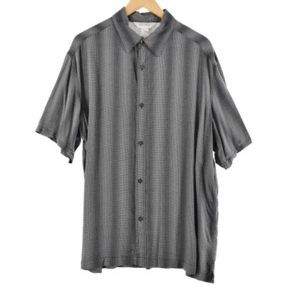 6223【ネクタイシャツ】　総柄シャツ　レーヨン　半袖　チェック　　XL