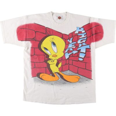 古着 90年代 LOONEY TUNES TWEETY ルーニーテューンズ トゥイーティー 大判プリント キャラクタープリントTシャツ USA製 メンズXL相当 ヴィンテージ /eaa546305 【中古】 【250507】