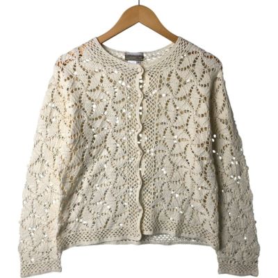 古着 COLDWATER CREEK クロシェニット カーディガン レディースM