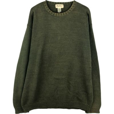 エディーバウアー コットンニット セーター クルーネック カーキ Lサイズ 古着 エディーバウアー Eddie Bauer コットンニットセーター メンズM