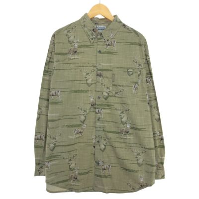 古着 コロンビア Columbia 総柄 ルアー柄 半袖 レーヨンシャツ