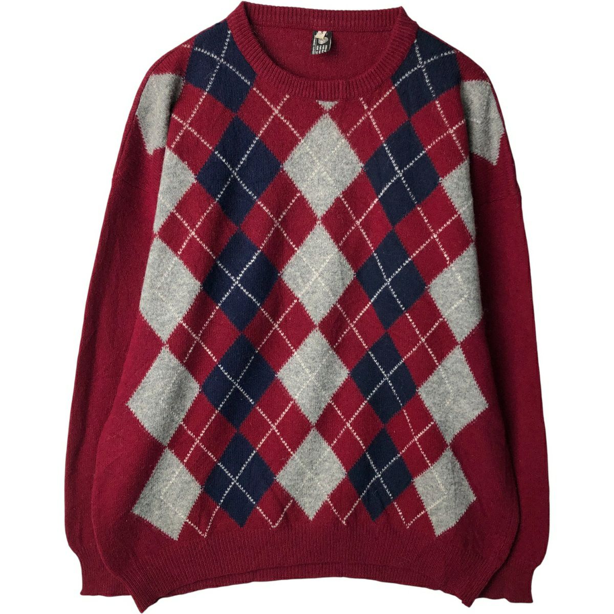 古着 アーガイル柄 ウールニットセーター メンズXL相当 /eaa600958
