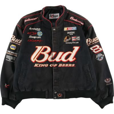 稀少 バドワイザー 本革 レザー レーシングジャケット XL ブラック 古着 ビッグサイズ CHASE BUDWEISER バドワイザー レーシング