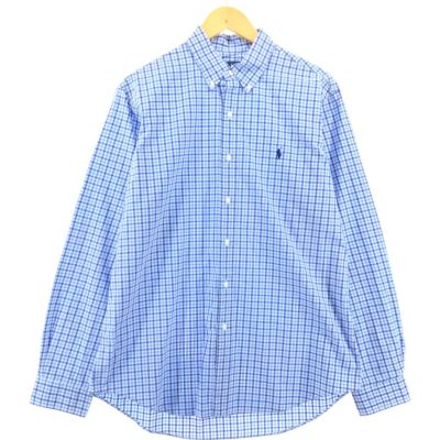 美品 ラルフローレン シアサッカー ギンガムチェック ボタンダウンシャツ ブルー ラルフローレン RALPH LAUREN 90'S シャツ 半袖 BLAKE シア