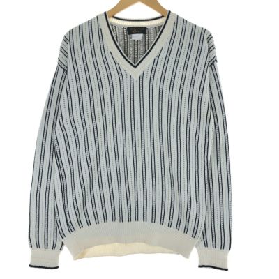 古着 ～90年代 Career Club 総柄 ボーダー柄 ケーブル編み V