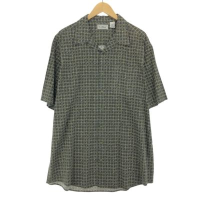 llbean 90s 00s オープンカラー　アロハシャツ L 総柄　ブラウン 古着 90～00年代 エルエルビーン L.L.Bean 総柄 半袖 オープン