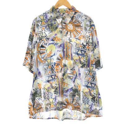 古着 CASA MODA 総柄 ボタンダウン 半袖 レーヨンシャツ メンズXL /eaa450405 【中古】 【240531】 【SS2409_30%】