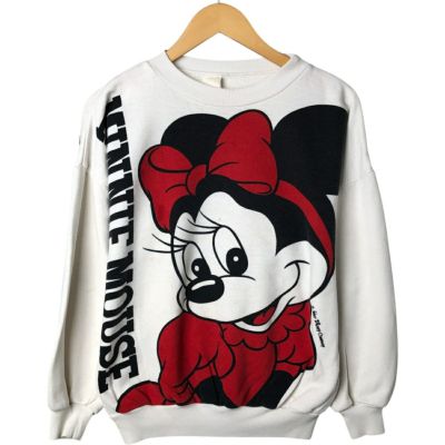 古着 80年代 MINNIE MOUSE ミニーマウス 大判プリント キャラクタースウェットシャツ トレーナー レディースS相当 ヴィンテージ /eaa541477 【中古】 【250425】 【Elulu/エルル】 【NL2503】