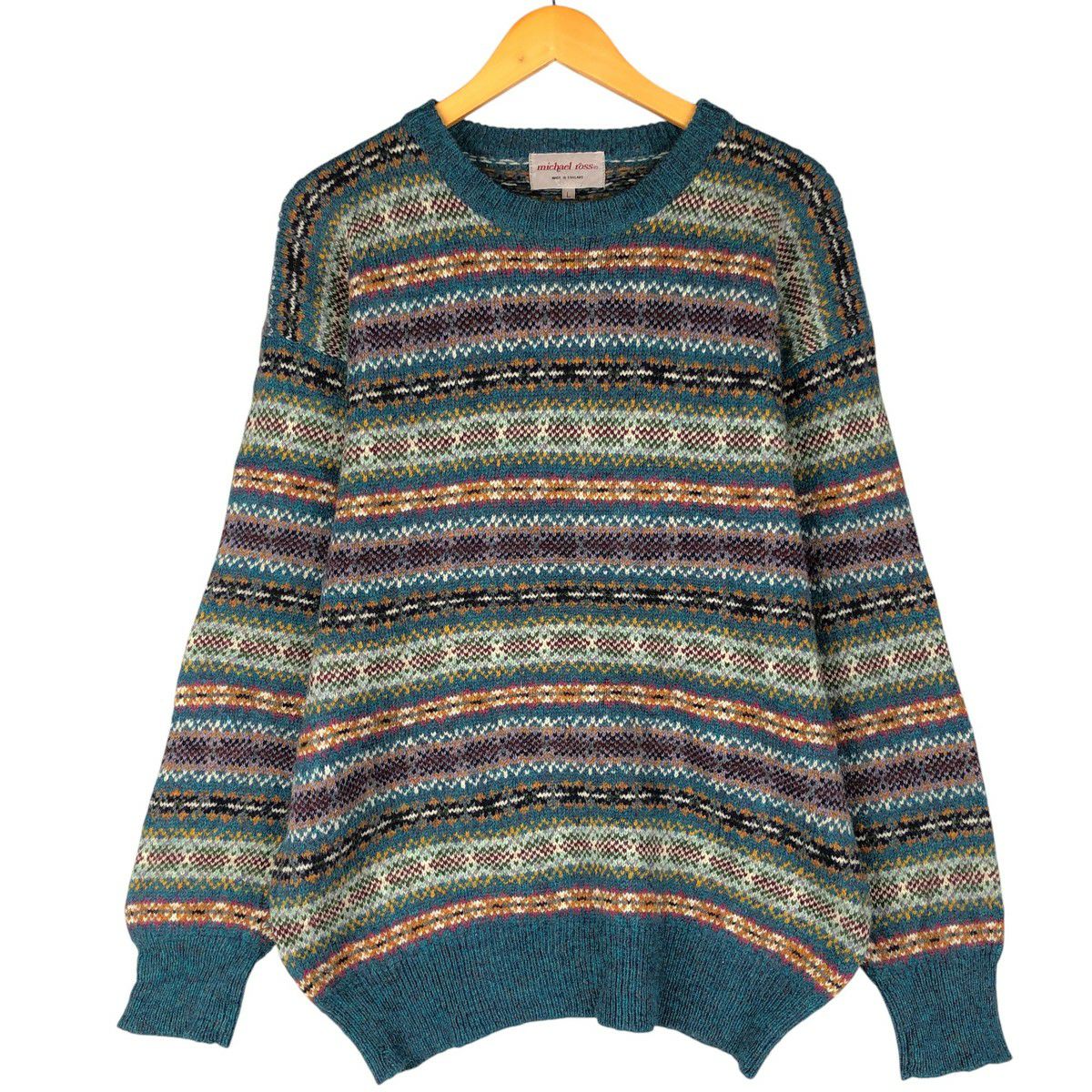 古着 セントマイケル St Michael 総柄 ケーブル編み モックネック