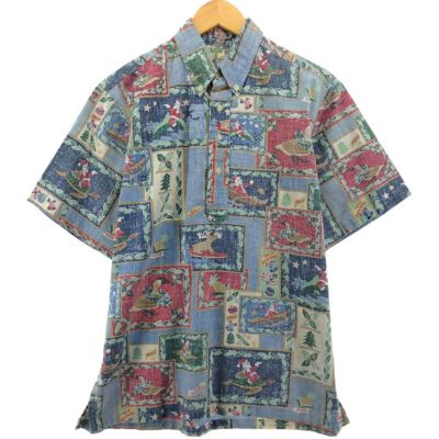 古着 レインスプーナー REYNSPOONER MELE KALIKIMAKA クリスマス限定モデル 総柄 ボタンダウン ハワイアンアロハシャツ ハワイ製 メンズM相当 /eaa551903 【中古】 【250520】