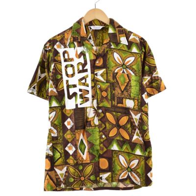 古着 70年代 IOLANI 総柄 オープンカラー ハワイアンアロハシャツ 