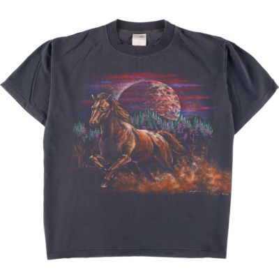 古着 90年代 Hzelwoods 馬柄 両面プリント アニマルプリントTシャツ