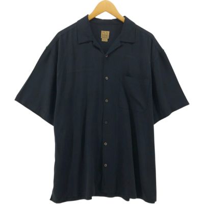 A[X]IST ラインデザイン　半袖開襟シルクシャツ　　黒XL ボックス型古着 古着 A[X]IST 開襟 オープンカラー シルク 半袖シャツ ボックス
