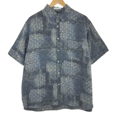 古着 PERRY ELLIIS 総柄 半袖 シルクシャツ メンズL /eaa454709