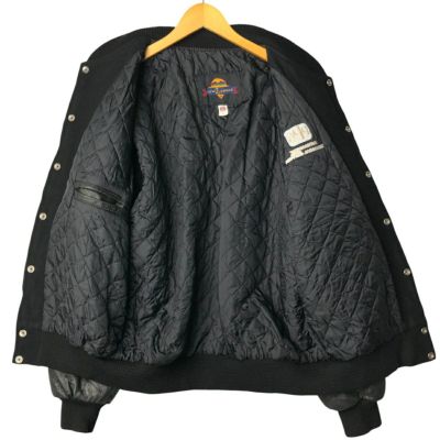 古着 90年代 NEW LANDER 中綿入り 袖革ウールボタンスタジャン バー