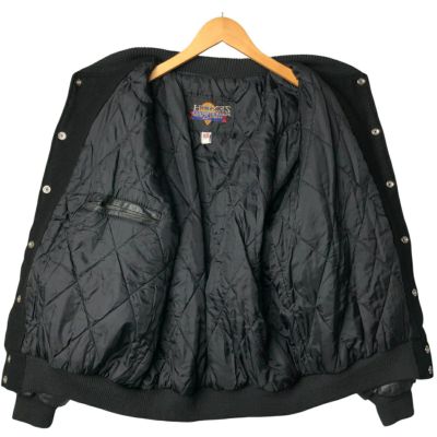 古着 90年代 NEW ZLANDER 中綿入り 袖革ウールボタンスタジャン バー