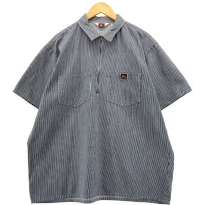 古着 90年代 ベンデイビス BEN DAVIS ストライプ柄 ハーフジップ 半袖 ワークシャツ ボックスシャツ メンズXL相当 ヴィンテージ /eaa552989 【中古】 【250528】