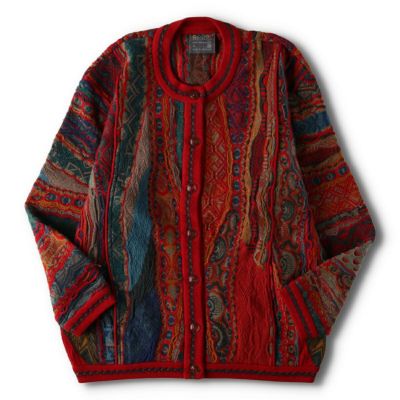 古着 90年代 クージー COOGI 総柄 襟付き 3Dニット ハーフボタン 