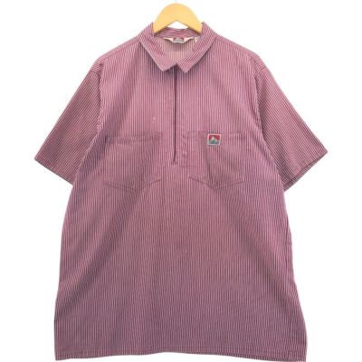 古着 ベンデイビス BEN DAVIS ストライプ柄 ハーフジップ 半袖 ワークシャツ ボックスシャツ メンズXL相当 /eaa552982 【中古】 【250530】