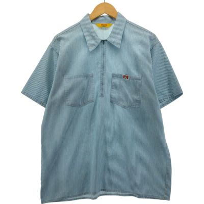 古着 70～80年代 ベンデイビス BEN DAVIS ストライプ柄 ハーフジップ 半袖 ワークシャツ ボックスシャツ メンズL相当 ヴィンテージ /eaa552992 【中古】 【250530】