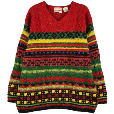古着 SIGRID OLSEN SPORT 総柄 カラーネップ HAND KNIT ハンドニット
