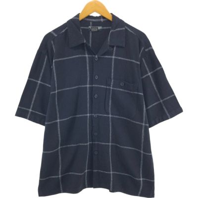 90s TRUSTオープンカラーシャツ　リネン　レーヨン　開襟　ボックス　古着 90～00s】Haggar リネンレーヨン 開襟シャツ オープンカラー 黒