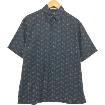 古着 ペリーエリス PERRY ELLIS 総柄 半袖 シルクシャツ