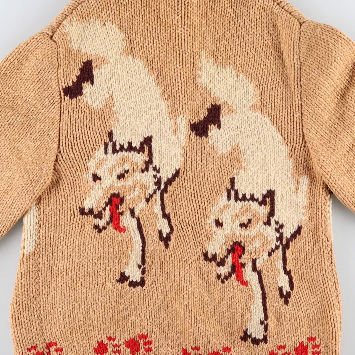 古着 60年代 総柄 オオカミ柄 カウチンセーター メンズXL相当