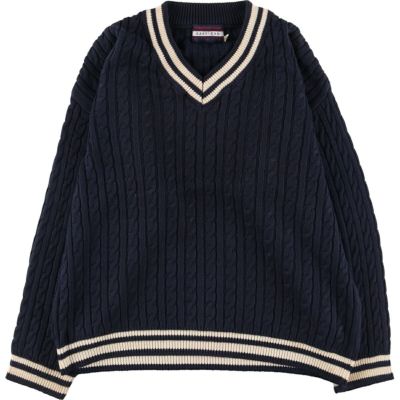 シモンズグランドセール タルボット 古着 Talbots チルデンニットセーター ケーブル編み ニット+セーター