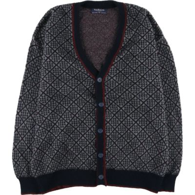 古着 ヴァンヒューゼン VAN HEUSEN 総柄 アクリルニットカーディガン