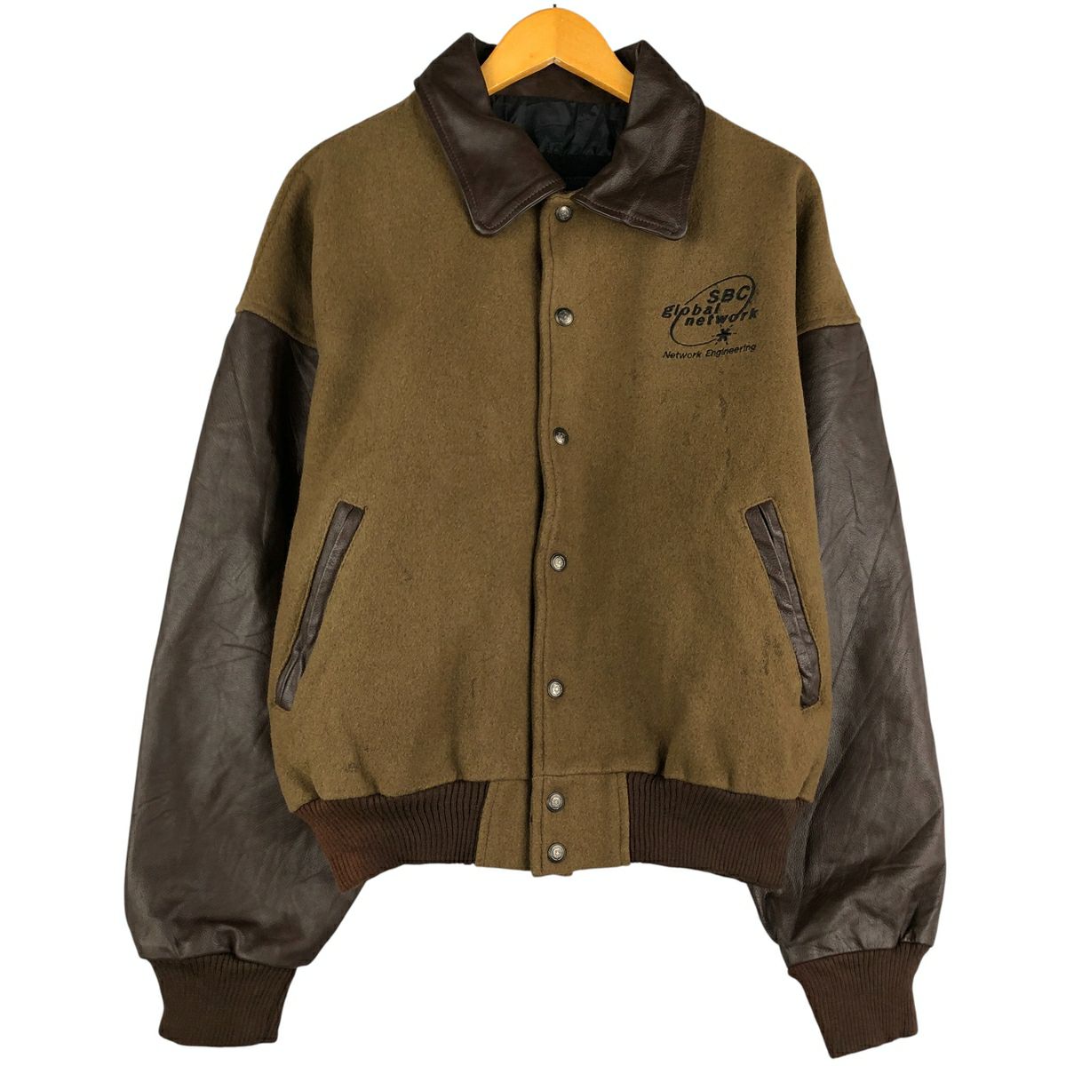 古着 LUNA PIER 襟付き 袖革ウールボタンスタジャン バーシティ