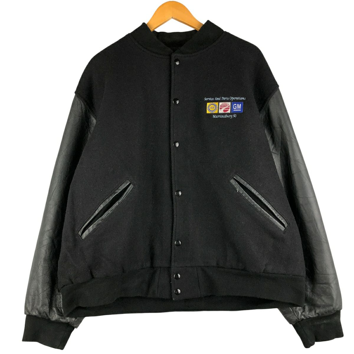 古着 80～90年代 Dehen 襟付き 袖革ウールボタンスタジャン バーシティ