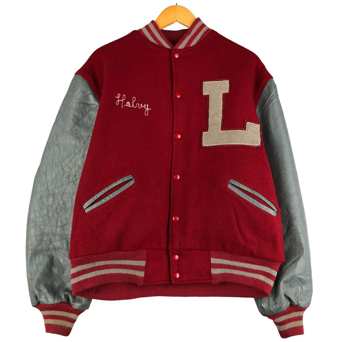 古着 90年代 ショット SCHOTT 中綿入り 袖革ウールボタンスタジャン